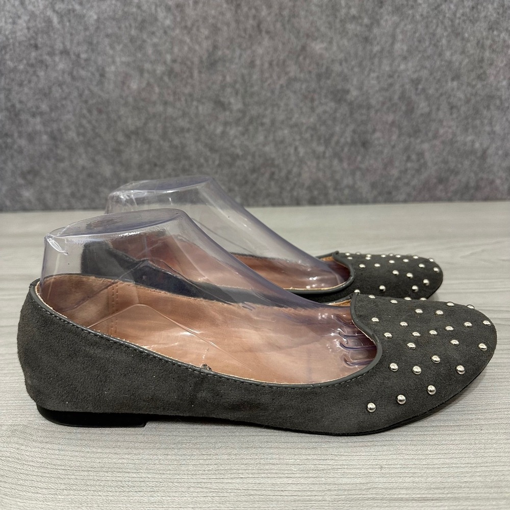 JUSTFAB Women Gray Suede Studded‎ Ballet Flats Shoes Size 9